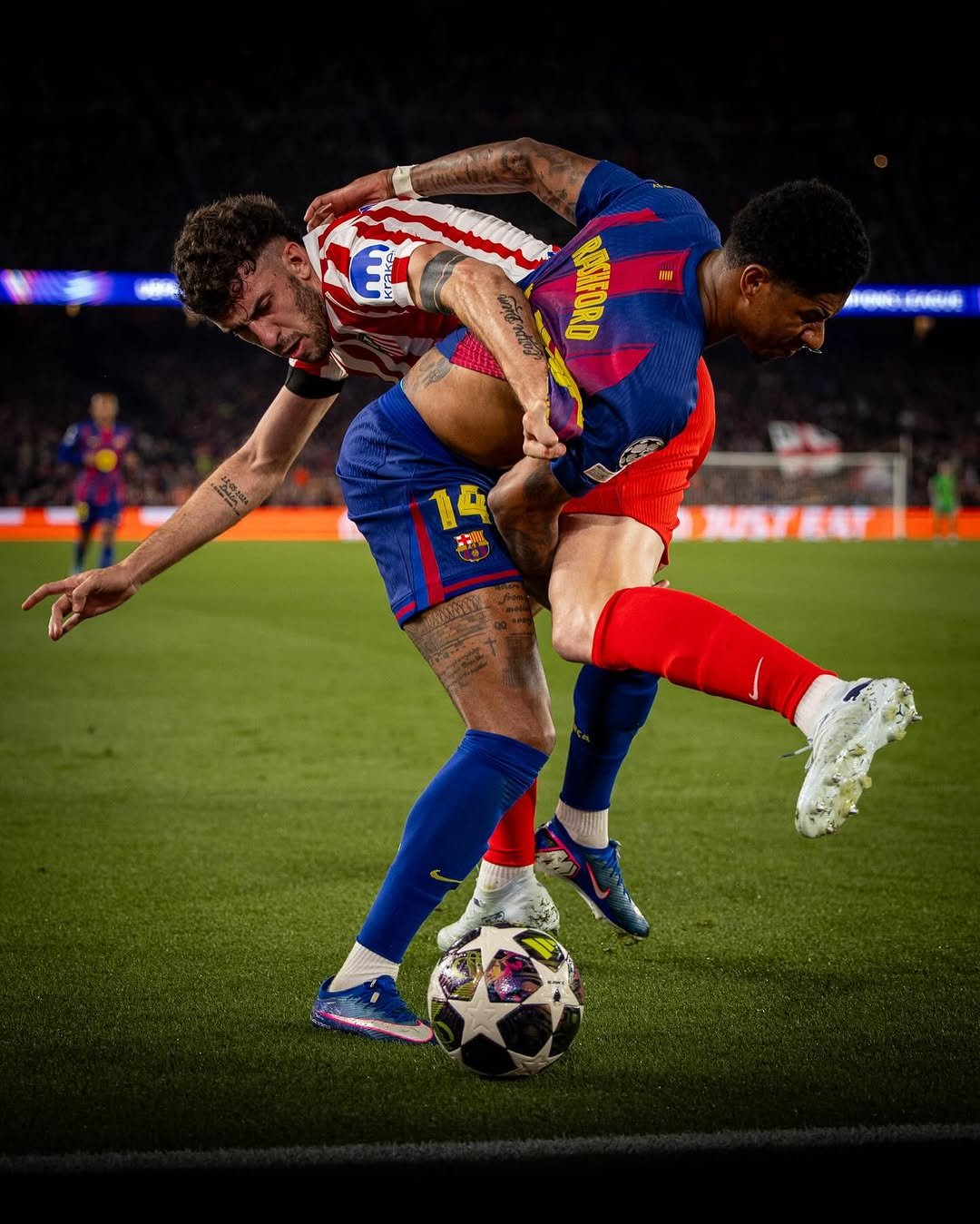 Photo shared by MR14 on April 09, 2026 tagging @fcbarcelona. May be an image of football, soccer, cleats, ball and text.
