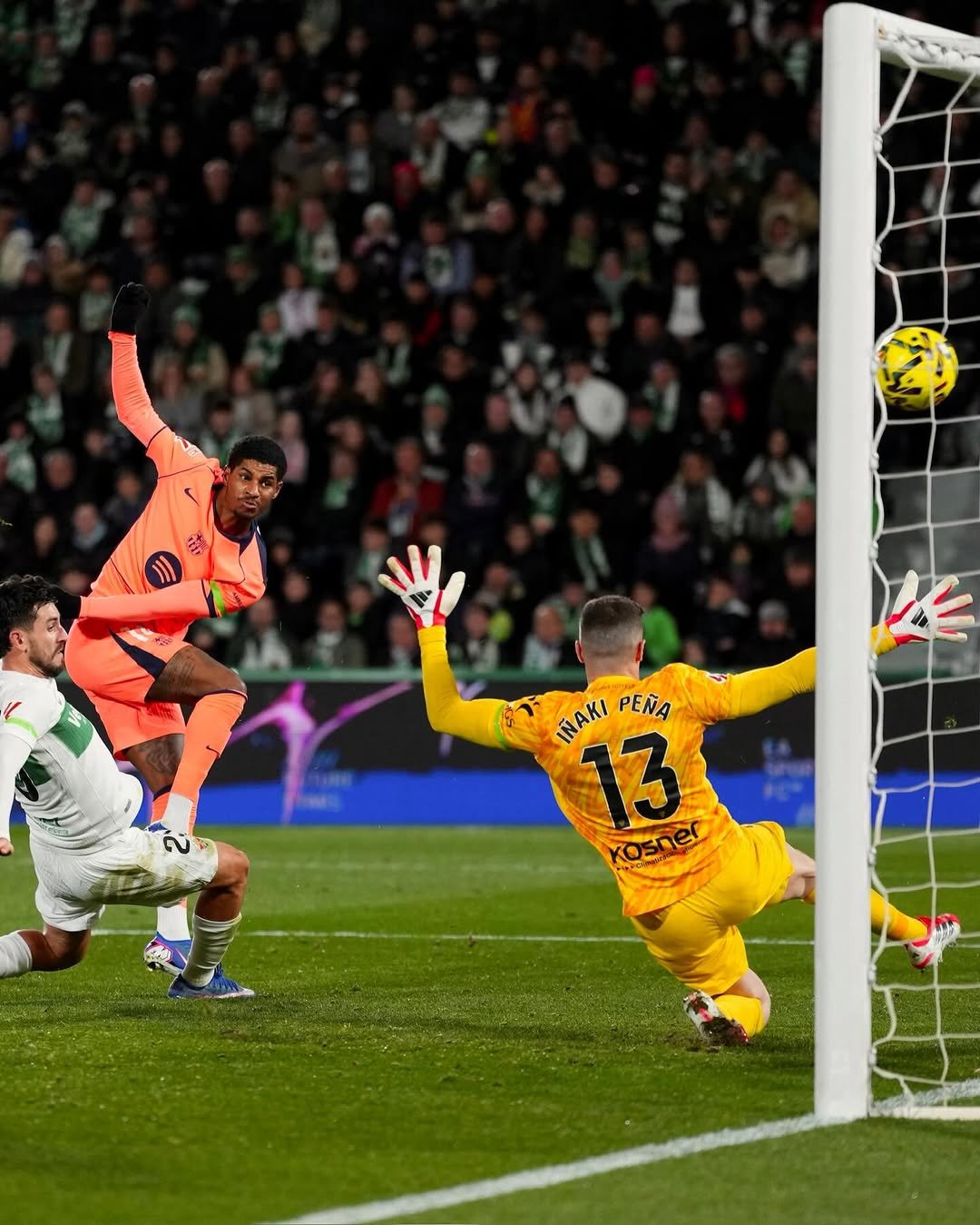 Photo shared by MR14 on January 31, 2026 tagging @fcbarcelona. May be an image of football, soccer, ball, stadium and text that says 'INAKI WNARIPEÑA PEÑA 13 rosner'.