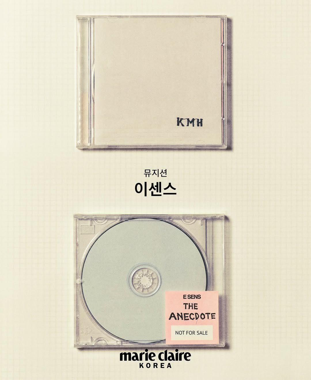 Photo shared by marie claire korea 마리끌레르 on February 27, 2026 tagging @esensofficial. May be an image of poster and text that says 'KMH 뮤지션 이센스 ESENS THE ANECDOTE NOT FOR SALE marieclai claire KOREA'.