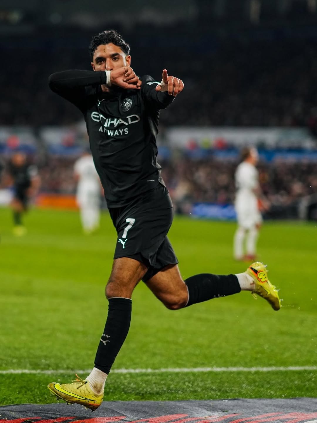 Photo by Omar Marmoush on October 29, 2025. May be an image of football, soccer, cleats, stadium and text that says 'ENHAD IH AWAYS WAYS 1'.