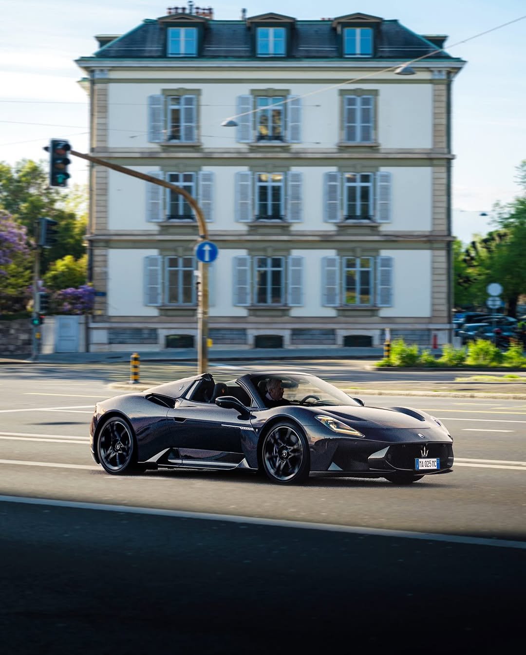 Photo shared by Maserati on April 18, 2026 tagging @bianchet_watches. May be an image of wheel, race car, roadster, convertible, road and text.