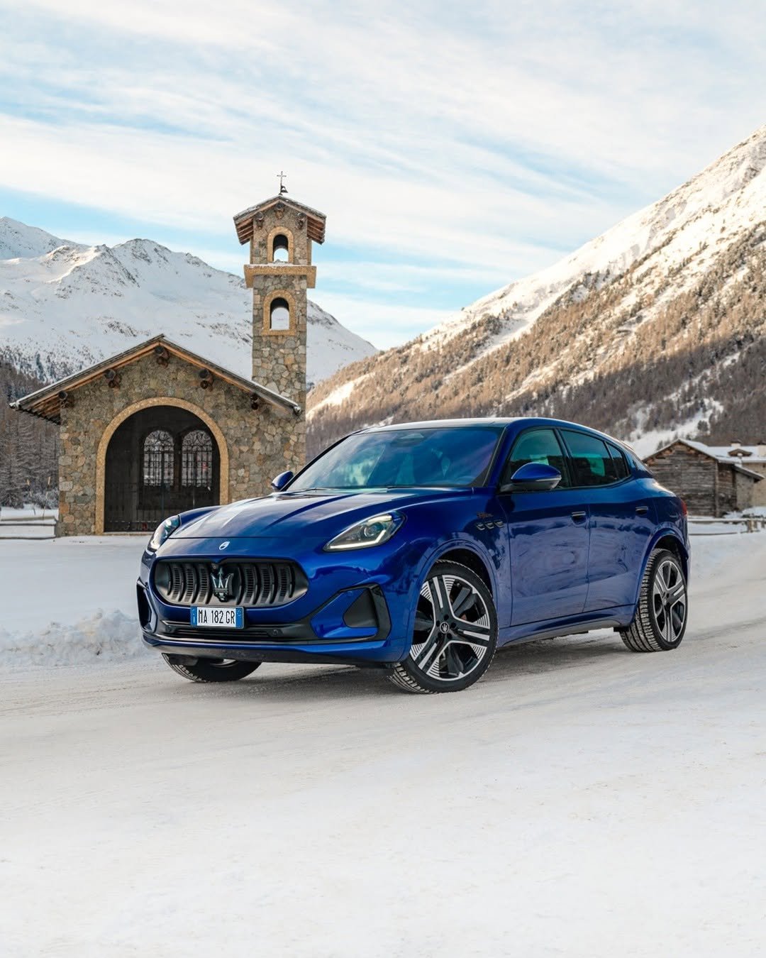 Photo by Maserati on December 15, 2025. May be an image of sedan, wheel, road and text.