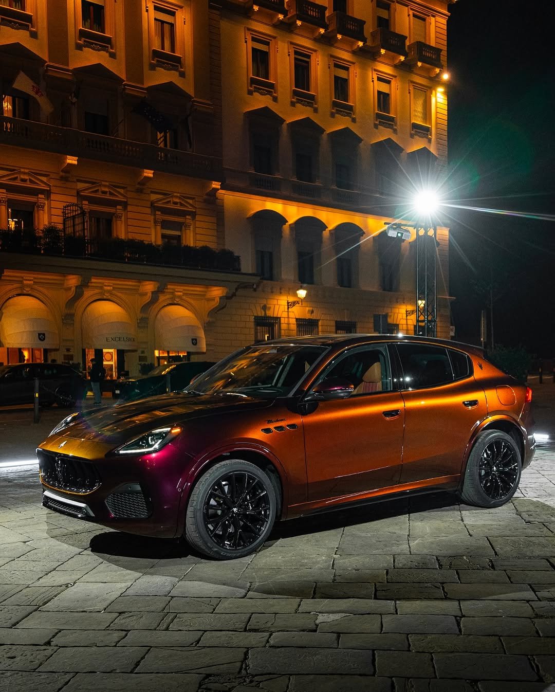 Photo shared by Maserati on October 25, 2025 tagging @marchesiantinori. May be an image of wheel, sedan, road and text.