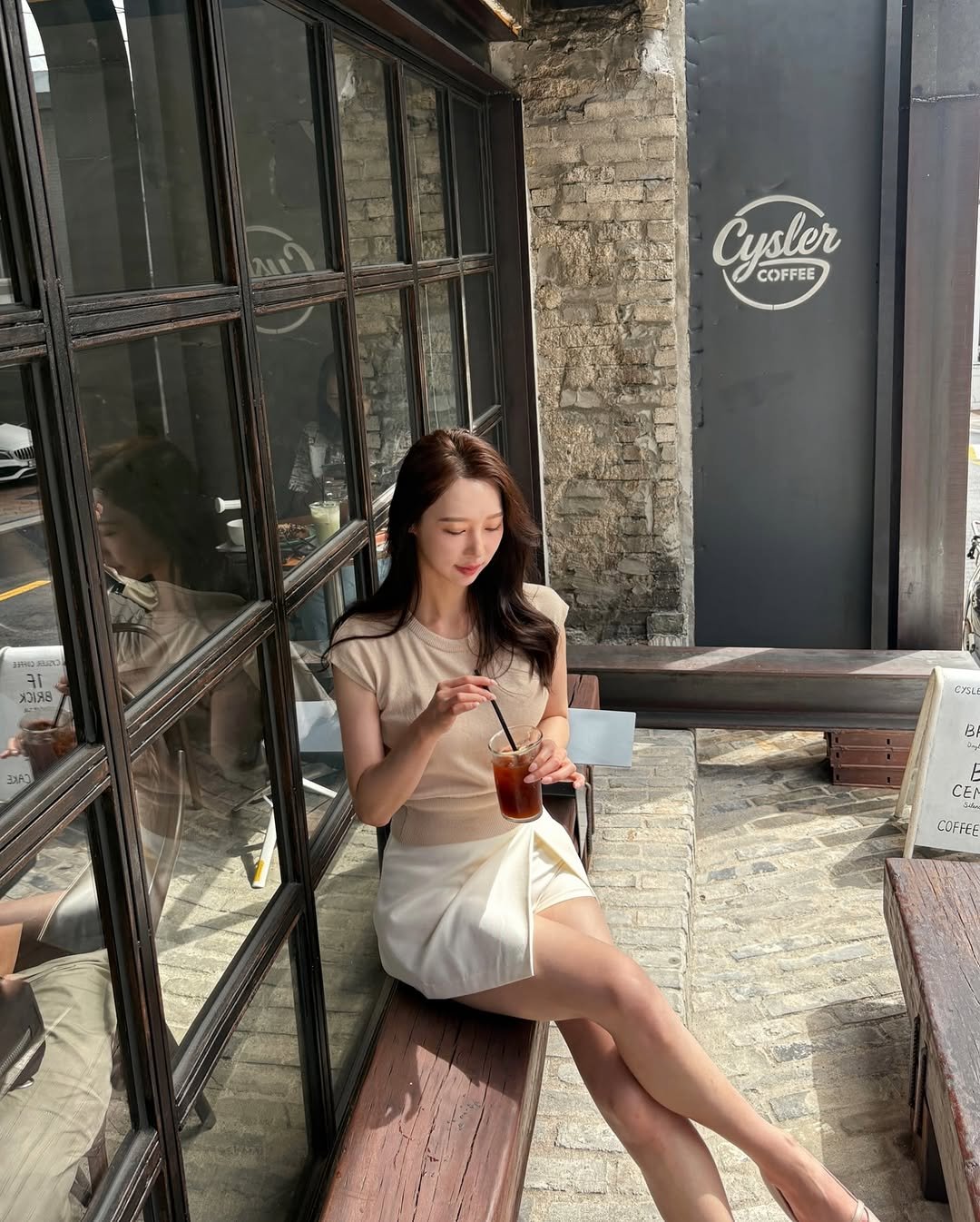 Photo shared by 은지 on September 25, 2025 tagging @cysler_coffee. May be an image of 2 people, slip, dress and text.