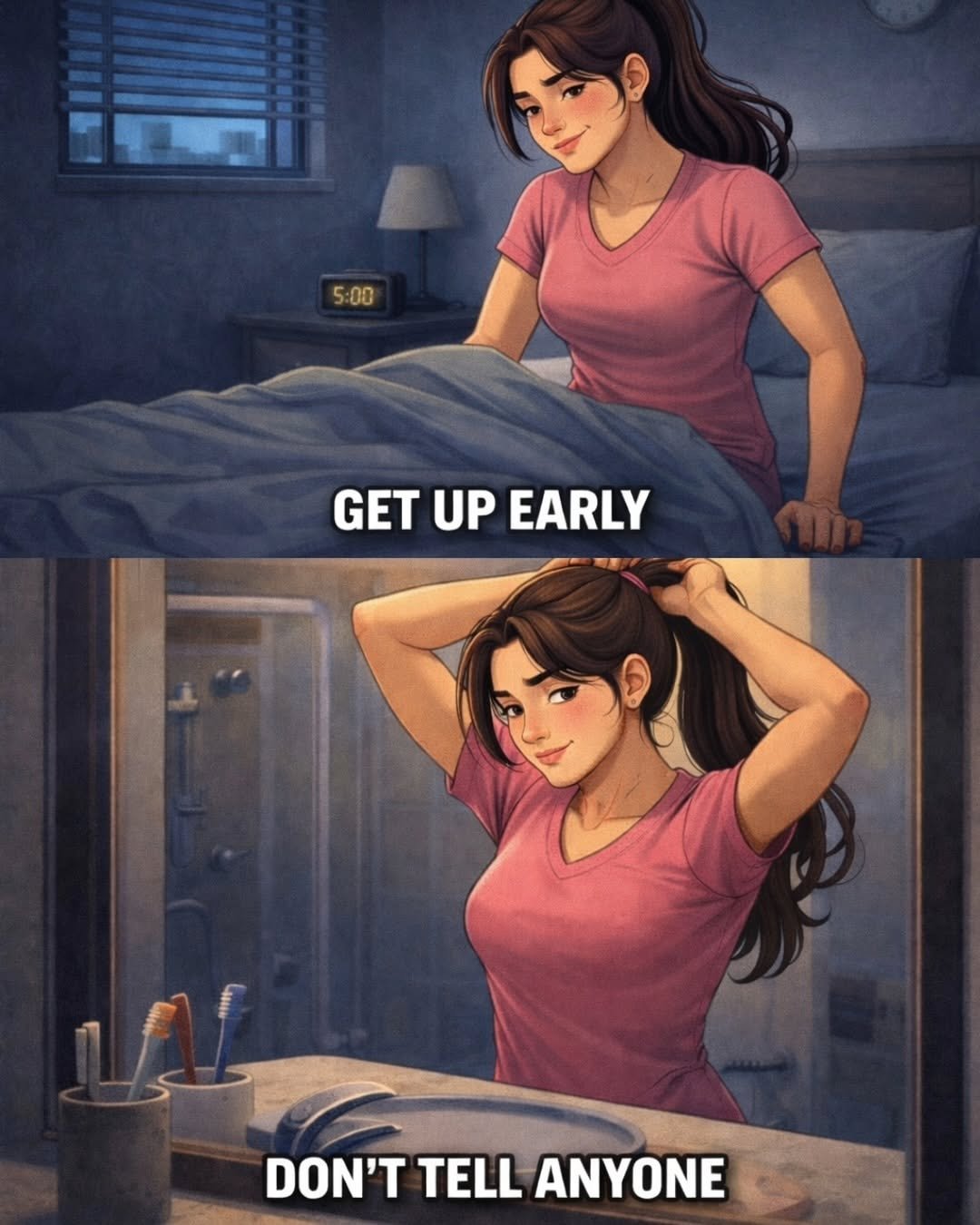 Photo by MTSBWY / Science, History, Entertainment & News on February 28, 2026. May be a doodle of text that says '5: 5:00 00 GET GETUPEARLY UP EARLY #t DON'T TELL ANYONE'.