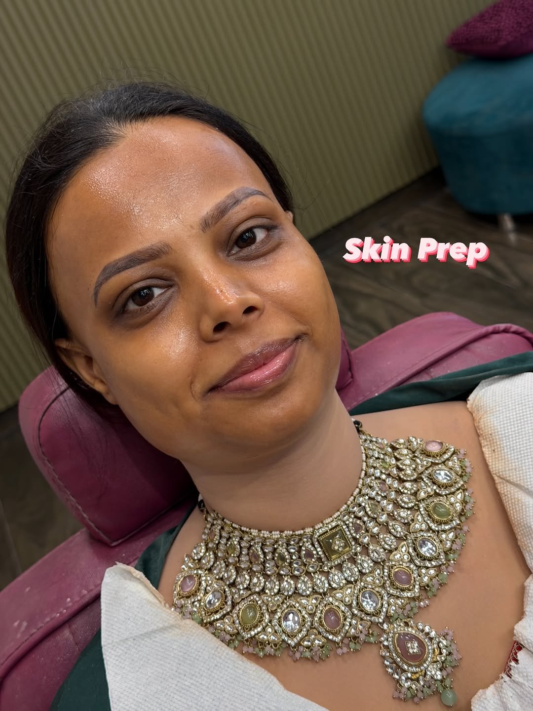 Photo by Manveen Kaur on April 28, 2026. May be an image of one or more people, henna, makeup, eyeliner, jewelry and text that says 'Skin SkinPrep Prep'.