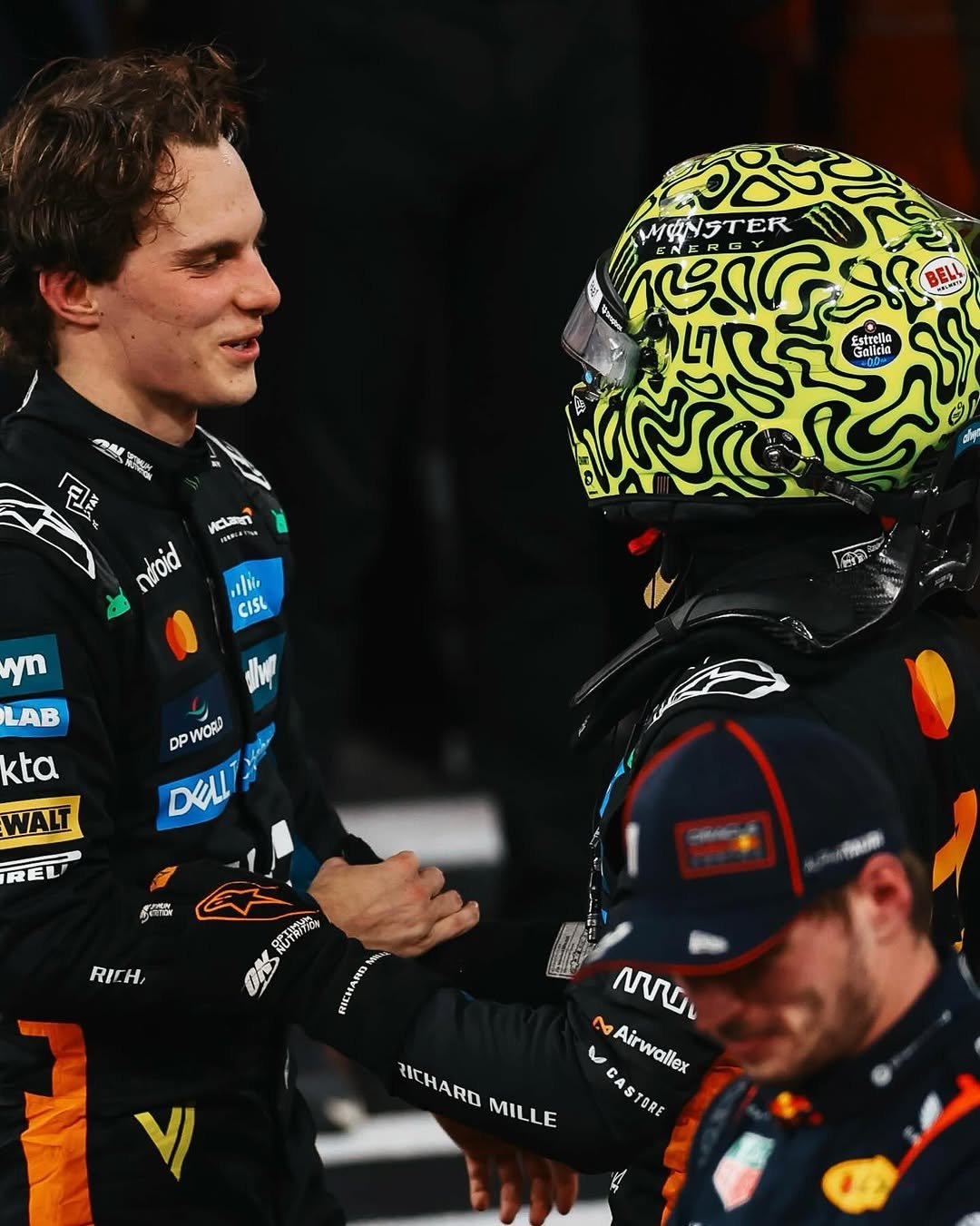 Photo by McLaren on December 07, 2025. May be an image of racing vehicles, race car, helmet and text.