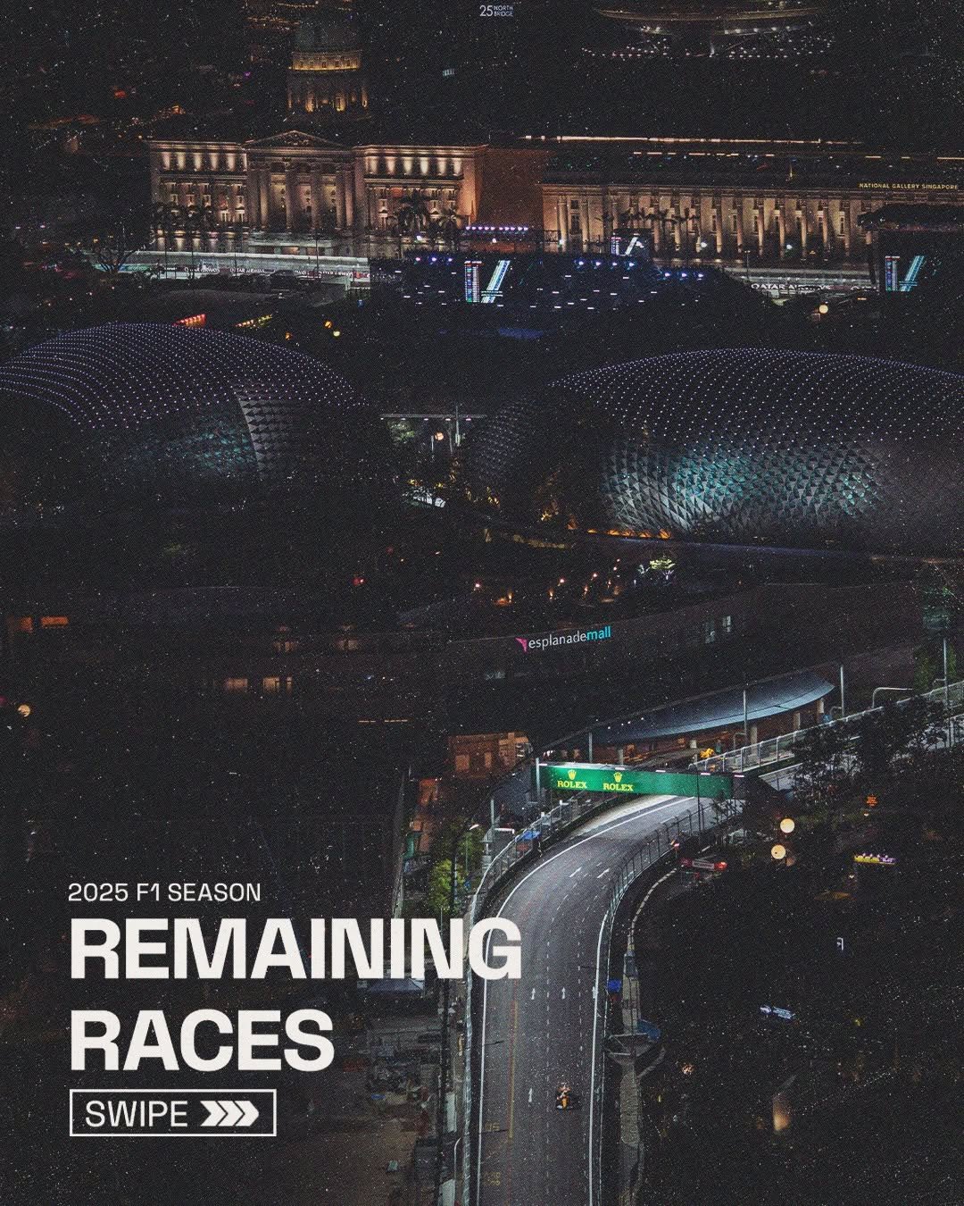 Photo by McLaren on September 24, 2025. May be an image of racing vehicles, poster, road and text that says '25mBc 新市市 resplanademall . 2025 F1 SEASON REMAINING RACES SWIPE >>'.