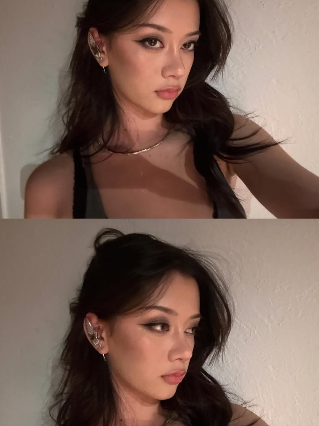 Photo by MEGAN MEI-YOK SKIENDIEL on December 21, 2025. May be an image of one or more people, hair, eyeliner, makeup, lipstick and text.