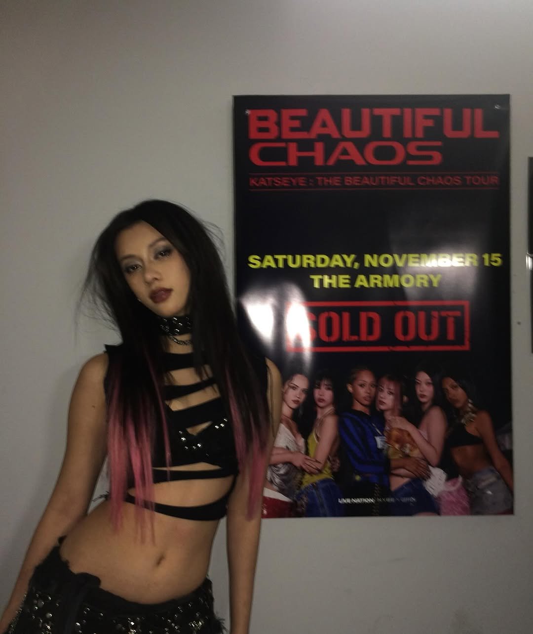 Photo by MEGAN MEIYOK SKIENDIEL on November 16, 2025. May be an image of one or more people, makeup, costume, poster and text that says 'BEAUTIFUL CHAOS SATURDAY, NOVEMBER SATURDAY,NOVEMBER1 NOVE EMBER 15 THE ARMORY OLD'.
