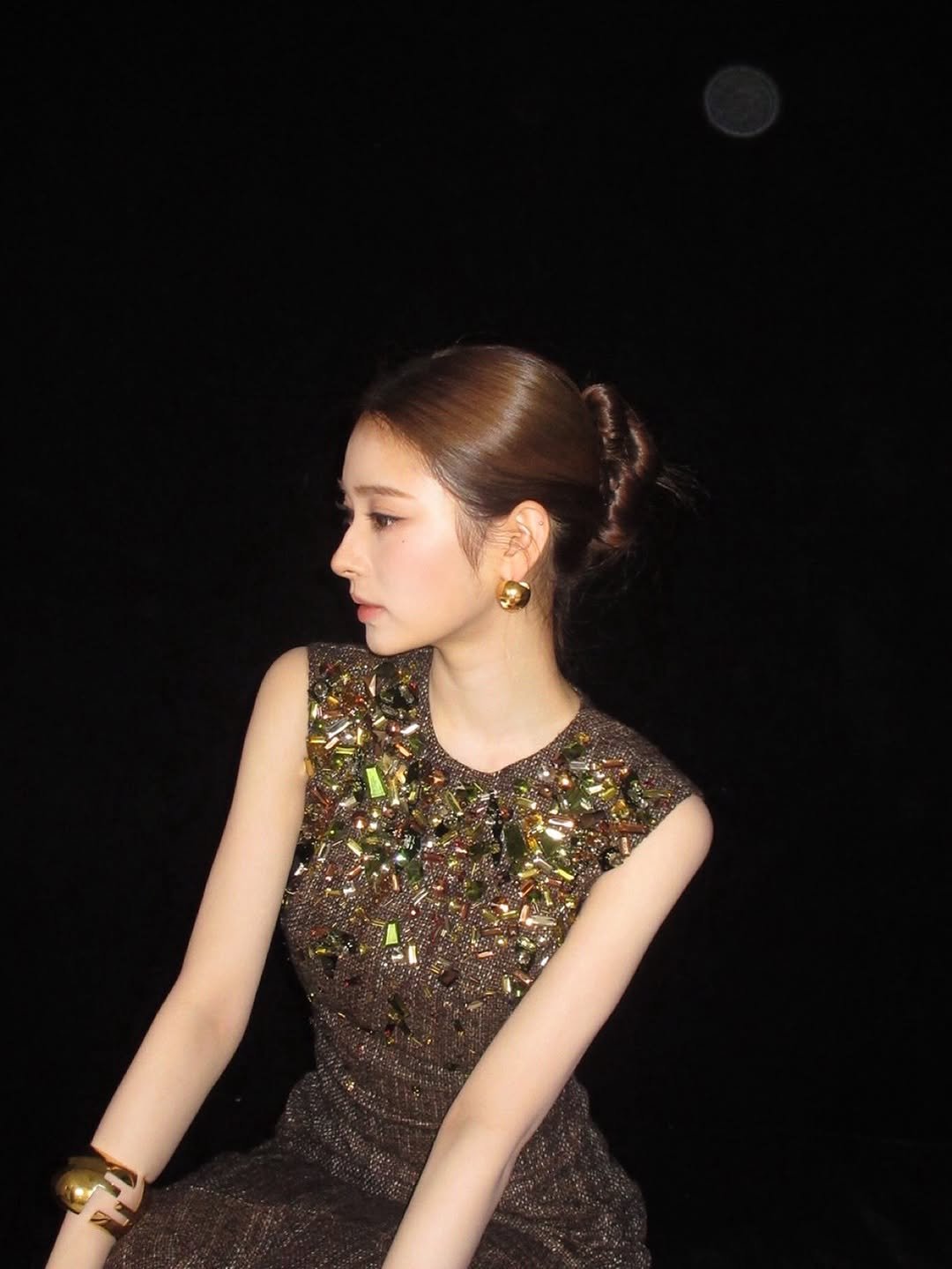 Photo shared by MEOVV on August 10, 2025 tagging @fendi, and @wkorea. May be an image of 1 person, gown, dress and text.