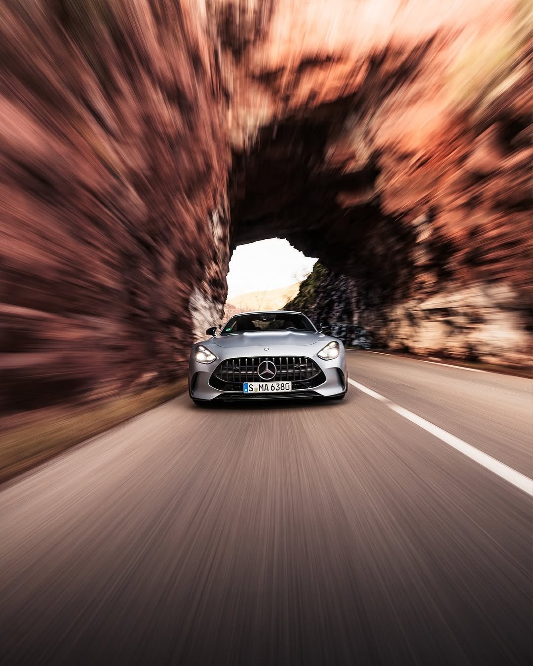 Photo by Mercedes-AMG on February 16, 2026. May be an image of race car, road and text.