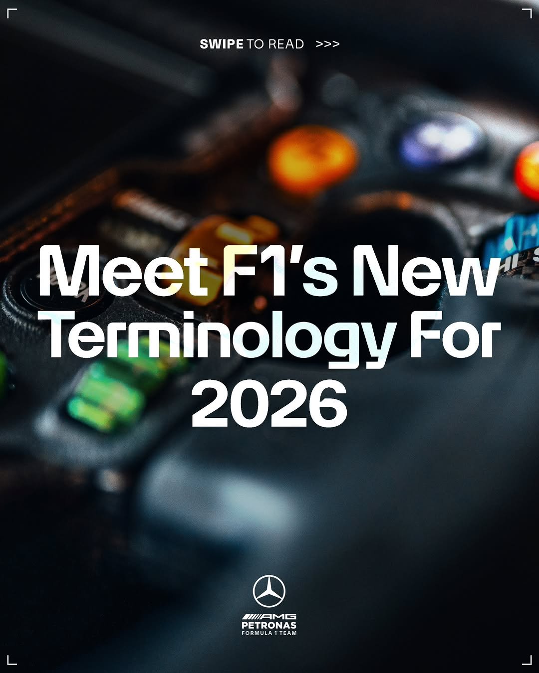 Our opening graphic which reads 'Meet F1's New Terminology for 2026' with a motion blurred image of a steering wheel