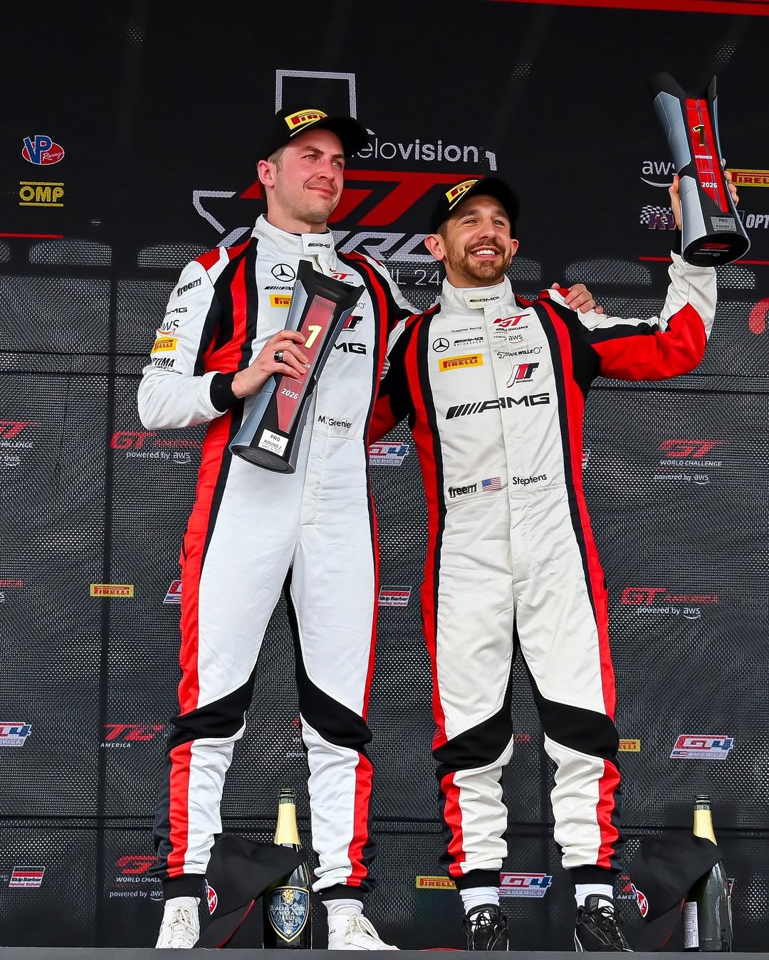 Photo shared by Mercedes-AMG Motorsport on April 27, 2026 tagging @cota_official, @mikgrenier, @gtworldchallengeamerica, @michaistephens, and @jmf_motorsport. May be an image of racing vehicles and text.