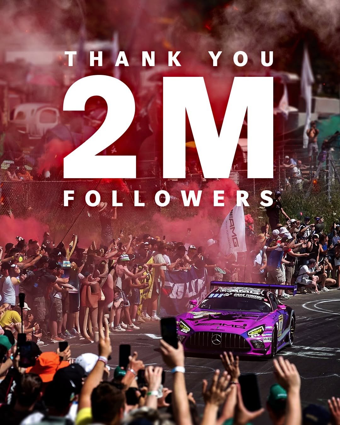 Photo shared by Mercedes-AMG Motorsport on December 01, 2025 tagging @mercedesamg. May be an image of racing vehicles, standing, race car, crowd, stadium and text.