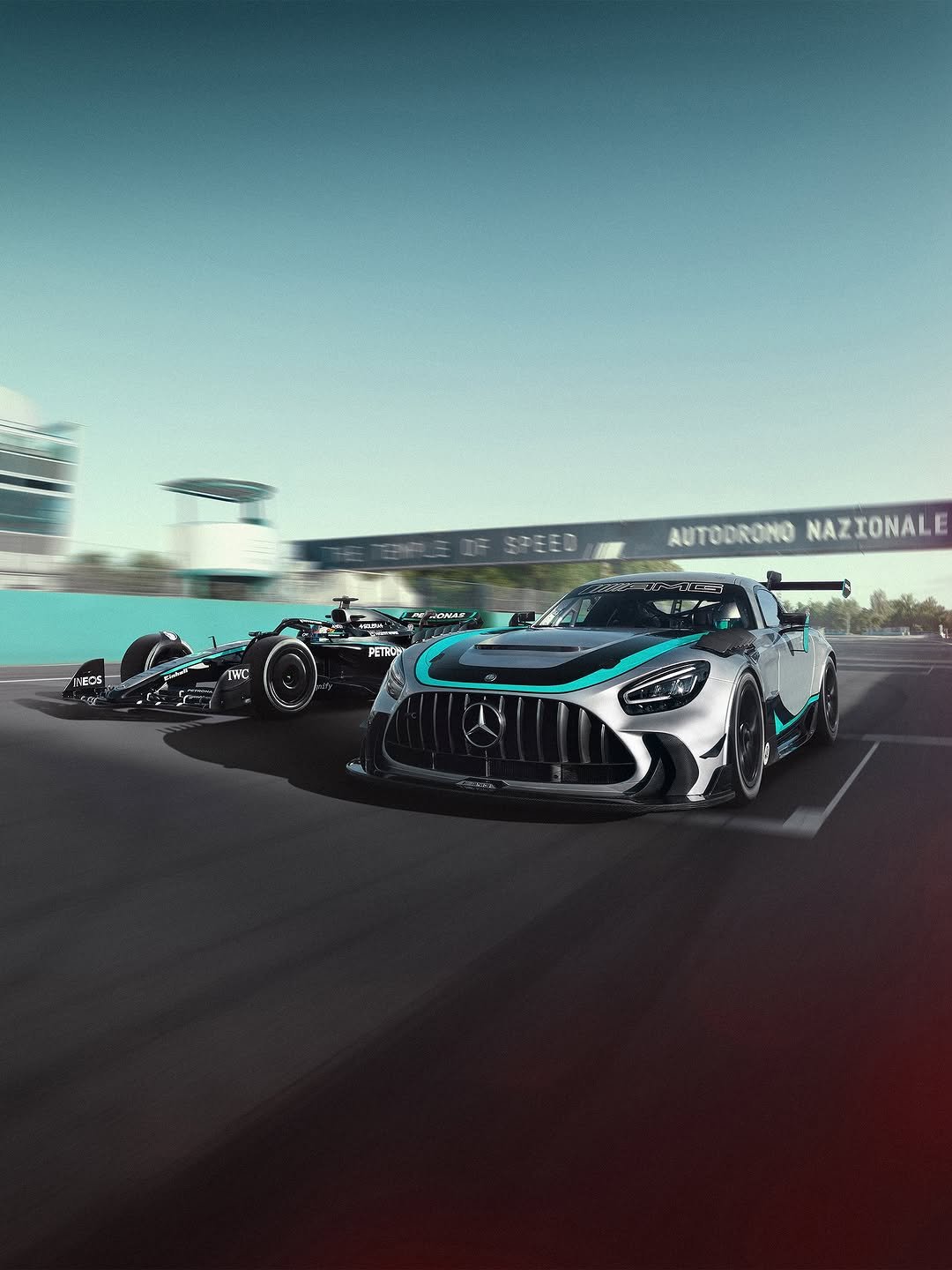 Photo shared by Mercedes-AMG Motorsport on September 04, 2025 tagging @mercedesamgf1, @mercedesamg, and @kimi.antonelli. May be an image of racing vehicles, race car and text.