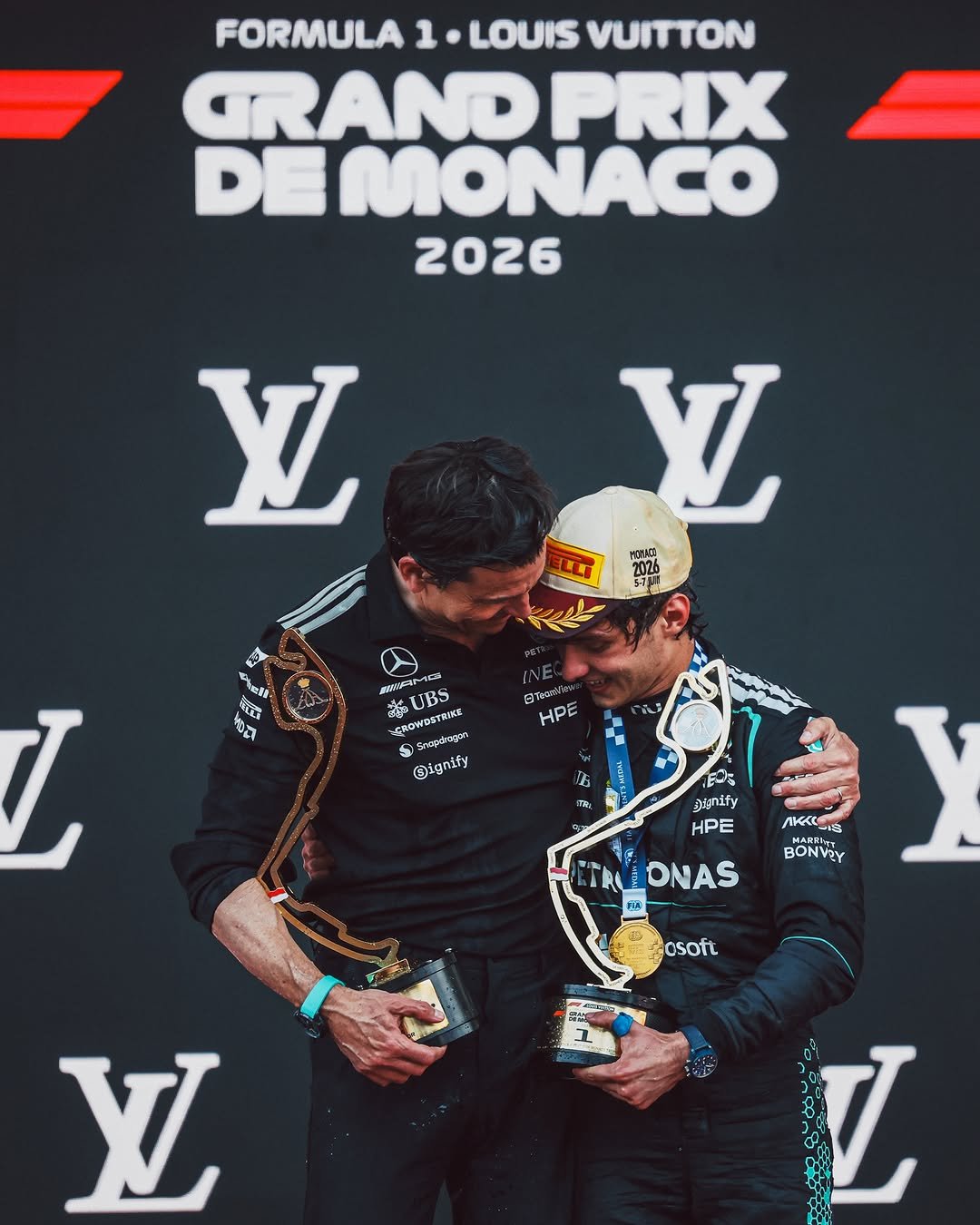 mercedesamgmotorsport 게시물 이미지: Toto and Kimi sharing a special moment on the...