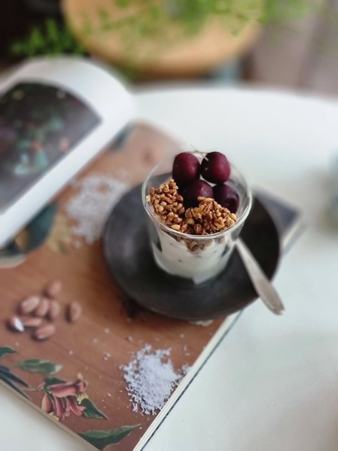 Photo by merry J on August 11, 2025. May be an image of dessert, cherries, granola, yogurt and text.