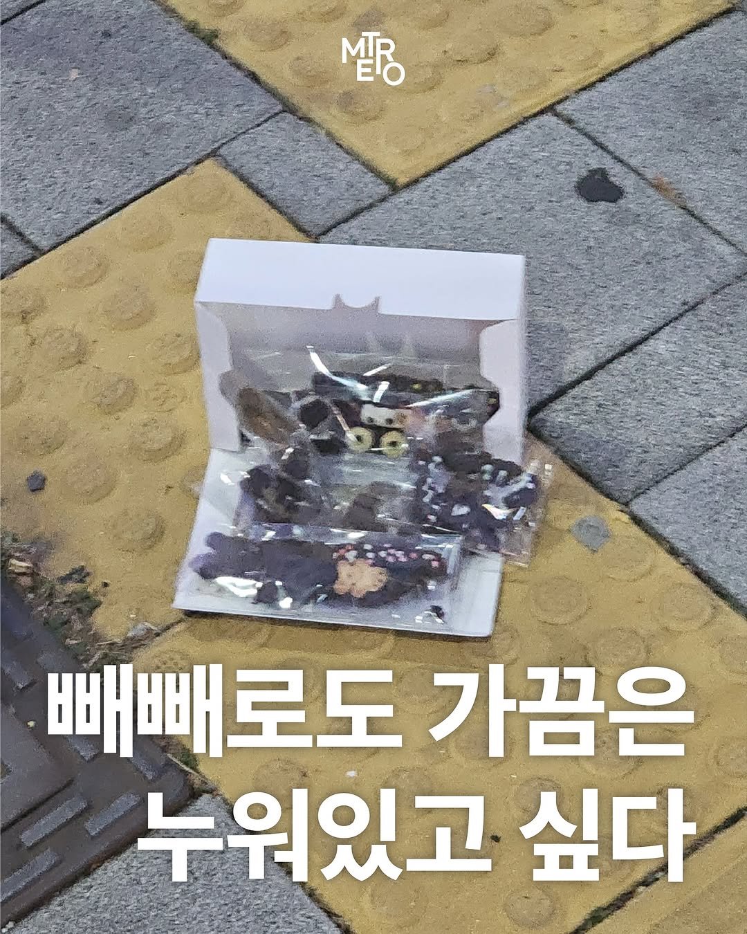 Photo by METRO mag — 메트로 매거진 on November 12, 2025. May be an image of text that says 'MER 빼빼로도 가끔은 누워있고 싶다'.