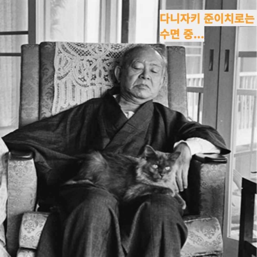 Photo by 문학전문출판사 미행 on August 25, 2025. May be an image of 1 person and text that says '다니자키 준이치로는 수면 중...'.