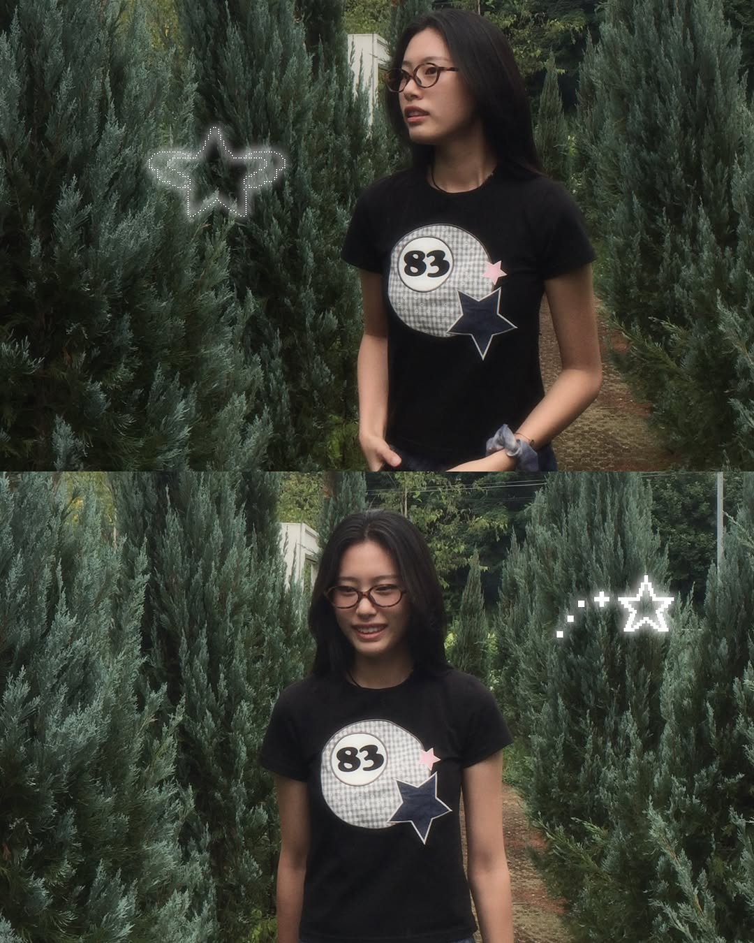 Photo shared by 황미정 | 미드미 on July 25, 2025 tagging @musinsa.official, and @lartigent. May be an image of 2 people, tree and text.