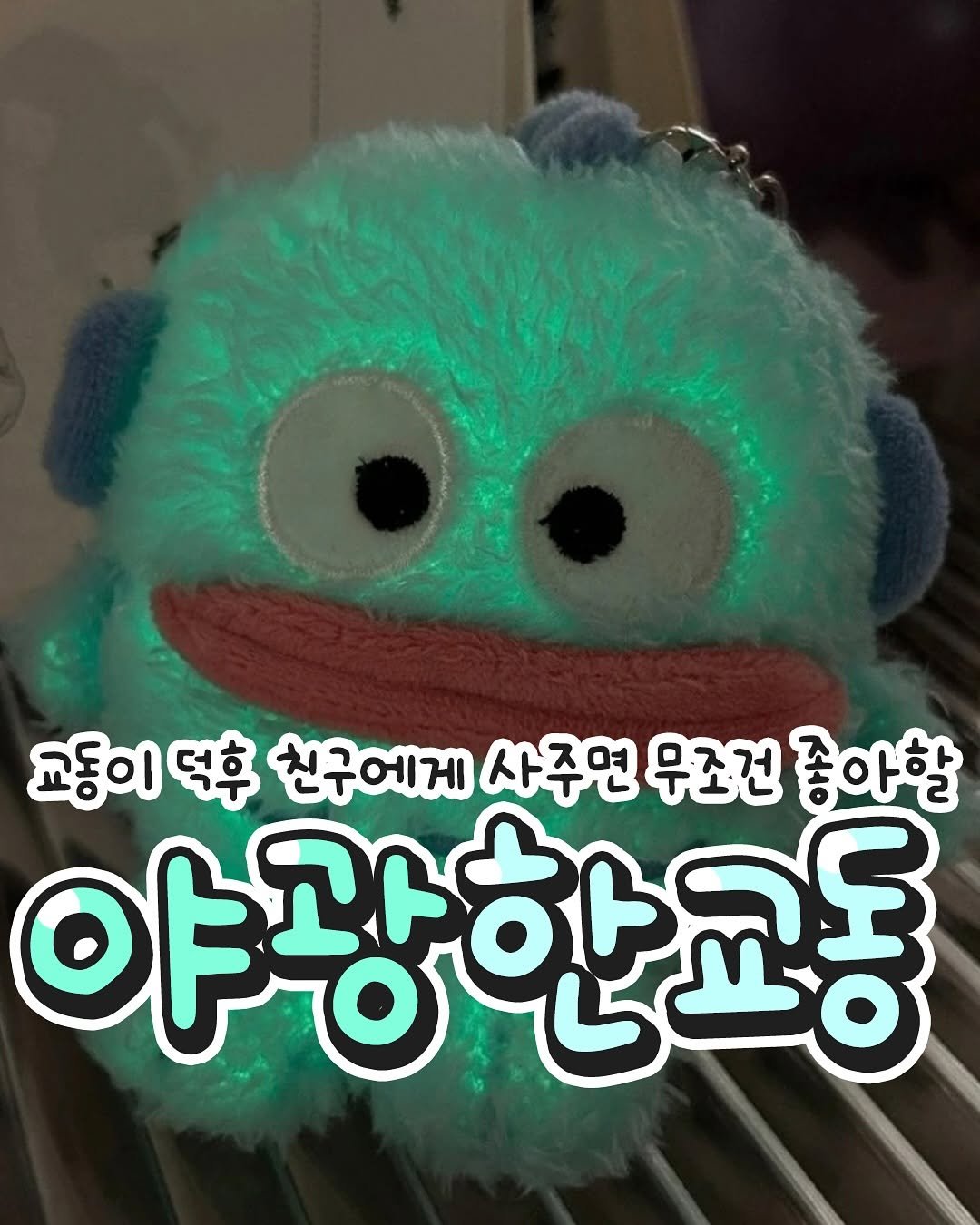 Photo by 요즘MZ밈밈이🕶️ on August 13, 2025. May be an image of toy and text that says '교동이 덕후 천구에게 사주면 무조건 좋아할 야광한교동'.