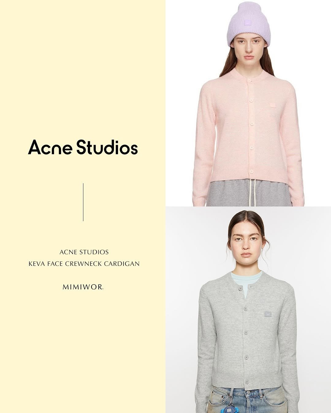 Photo by 김민희 on October 29, 2025. May be an image of sweater, outerwear, cardigan and text that says 'AcneStudios Acne Studios ACNE ACNESTUDIOS STUDIOS KEVA KEVAFACECREWNECKCARDIGAN FACE CREWNECK CARDIGAN MIMIWOR MI IWOR M'.