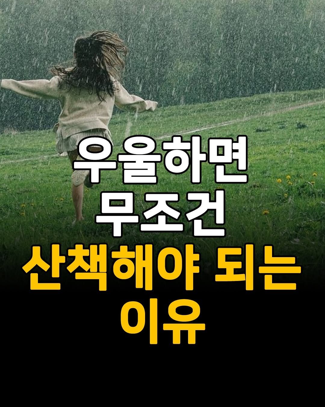 Photo by 마인드코치 on August 17, 2025. May be an image of 1 person and text that says '우울하면 무조건 산책해야 되는 이유'.