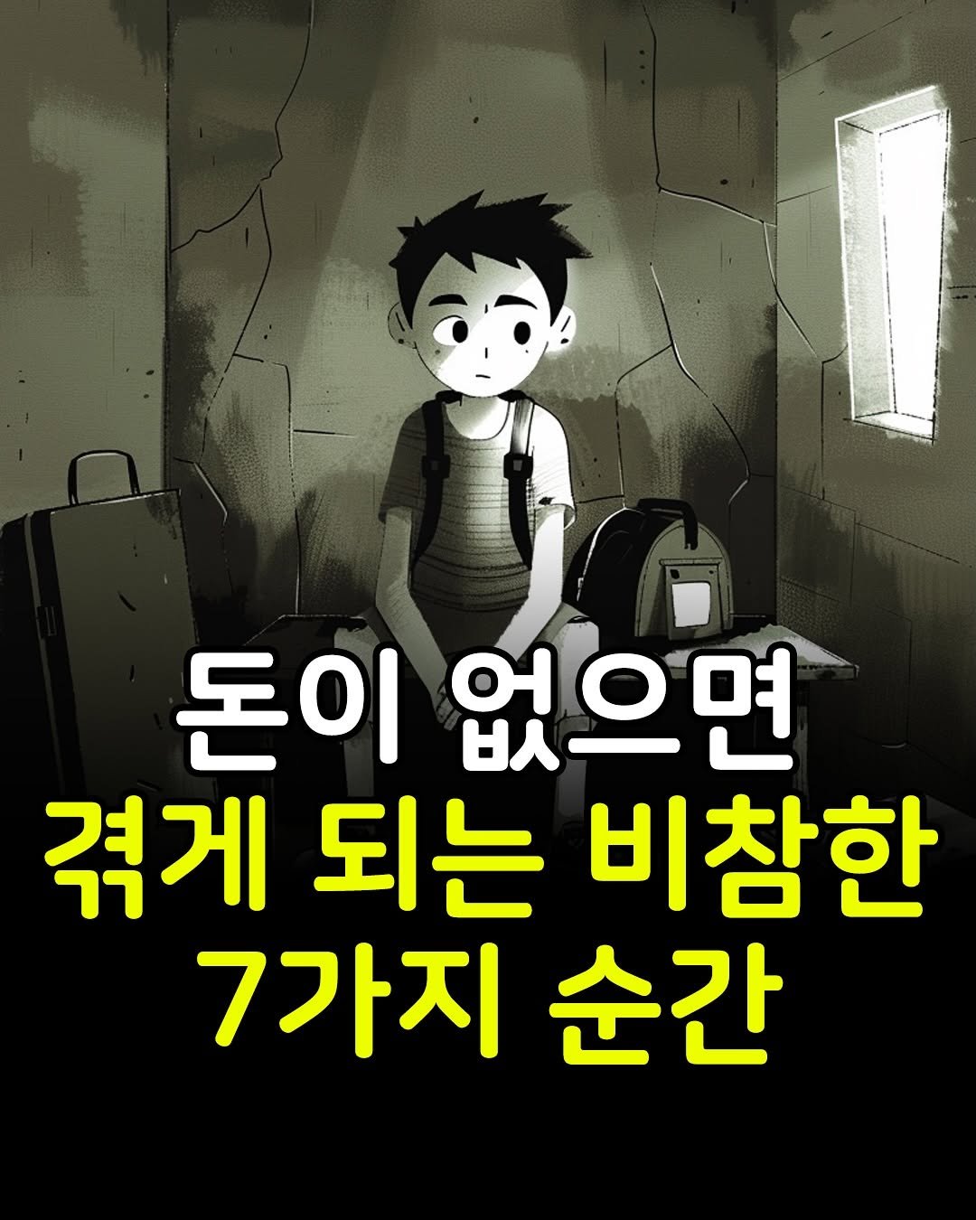 Photo by 마인드코치 on September 25, 2025. May be a cartoon of text that says '돈이 없으면 겪게 되는 비참한 7가지 순간'.