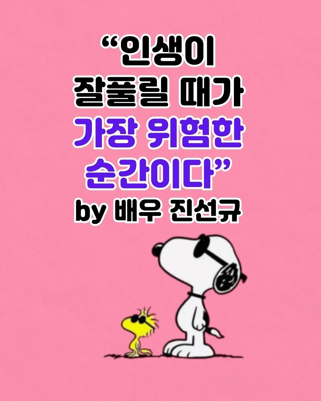 Photo by 매일토닥 on November 07, 2025. May be a doodle of text that says '"인생이 잘풀릴 때가 가장 위험한 순간이다" by 배우 진선규'.