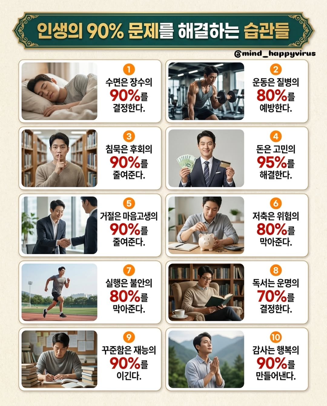 mind_happyvirus 게시물 이미지: ​"인생의 문제 90%는 내가 만든 습관으로 해결할 수 있다"

​복잡하게 생각할...