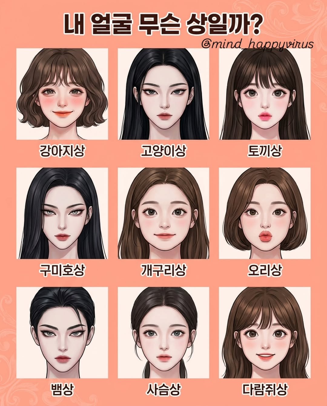 mind_happyvirus 게시물 이미지: ​🐶🐱 내 얼굴은 과연 무슨 동물상?! 🐰🦊
​요즘 핫하다는 동물상...