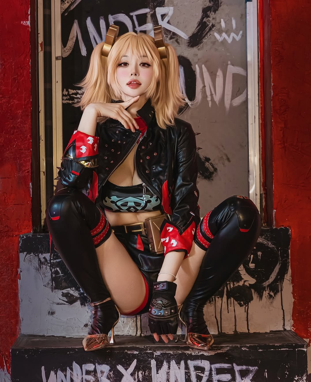 Photo by 민한나(박채희) on February 10, 2026. May be an image of one or more people, makeup, costume, miniskirt and text.