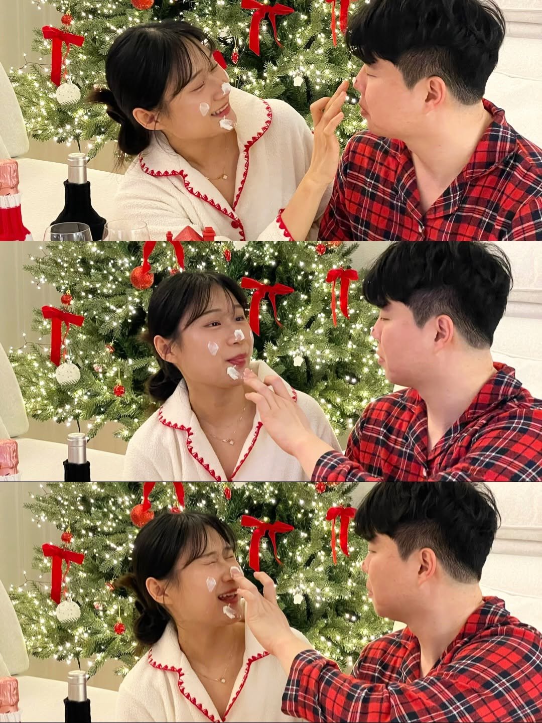 Photo by 미니홈 | 살림꿀템•신혼일상•집밥 on March 18, 2026. May be an image of one or more people, makeup, people kissing, bath robe and text.