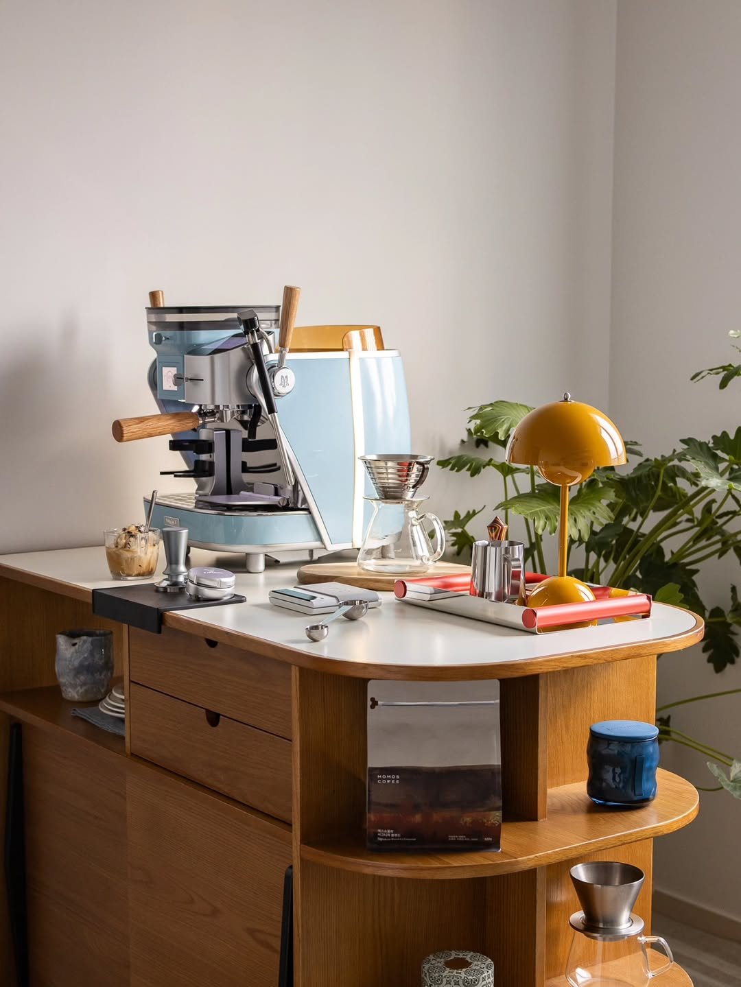 Photo shared by Megan | 메건's home on October 01, 2025 tagging @nordicnest.kr, @maxims.de.paris, and @leverdenofficial. May be an image of tea maker, coffee maker, bureau, kitchen appliance, rack, spice rack, desk and text.