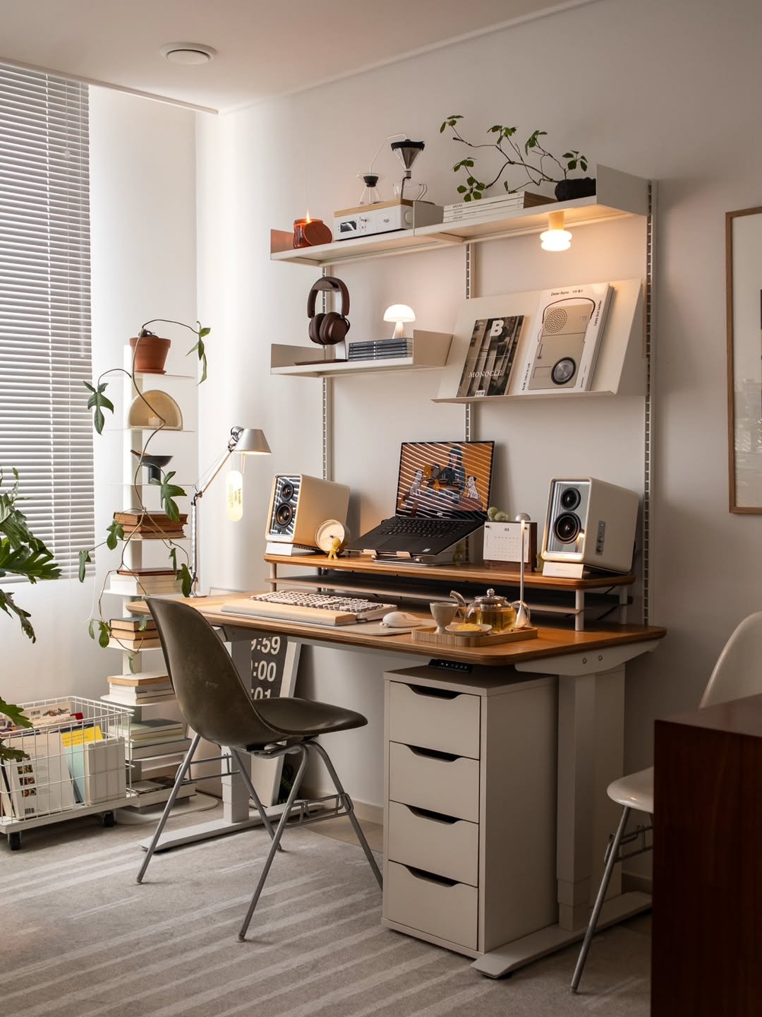 Photo shared by Megan | 메건's home on February 18, 2026 tagging @hermanmiller, @ruggable, @nordicnest.kr, @rareraw_official, and @oframe_official. May be an image of rack, bureau, desk, indoors, office, kitchen and text.