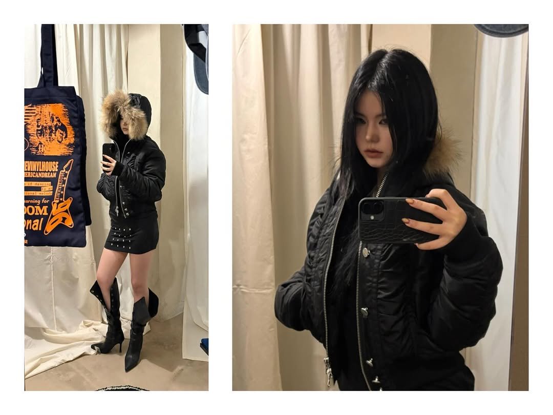 Photo by Hyebin Kim on December 19, 2025. May be an image of duffle coat, overcoat, goosedown coat, fur coat, flight jacket, dress, parka, top and text that says 'EVINYLHOUSE ERICANDREAN _R arning for OM nal O'.