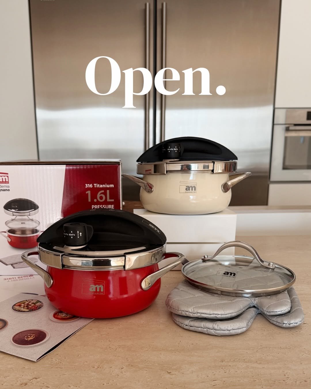 Photo by 맘이가요ㅣ집밥레시피ㆍ살림템 on April 26, 2026. May be an image of ‎tea maker, kitchen appliance, cooker, saucepan, steamer and ‎text that says '‎Open. m ក ي Gm品 emia nano 316itanium 316 Titanium PRE PRESSURE am‎'‎‎.