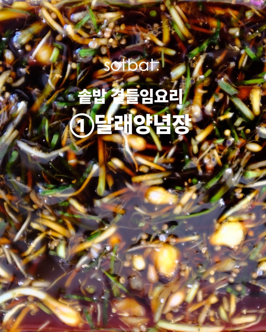 Photo by 모모의솥밭 on March 24, 2026. May be an image of anchovies, seaweed, condiment, herb and text that says 'sotbat. 솥밥 걸틀임요리 달래양념장'.