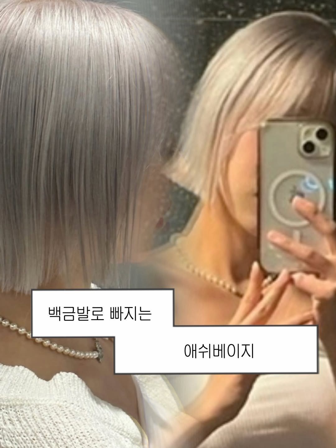 Photo by 강남미용실 | 몬도서울 아영 | 블랙빼기•백금발•복구탈색 on March 25, 2026. May be an image of one or more people, hair and text that says '백금발로 백금발로빠지는 빠지는 애쉬베이지'.