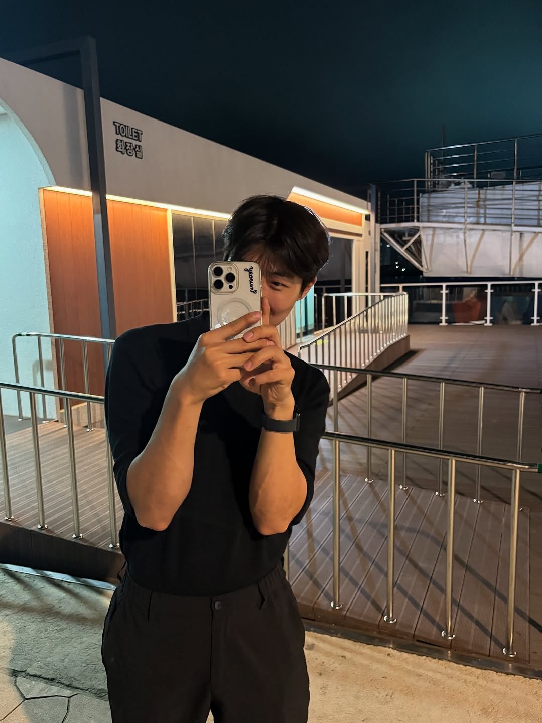 Photo by 문태환 on July 08, 2025. May be a selfie of 1 person, phone, top, mirror, night and text.