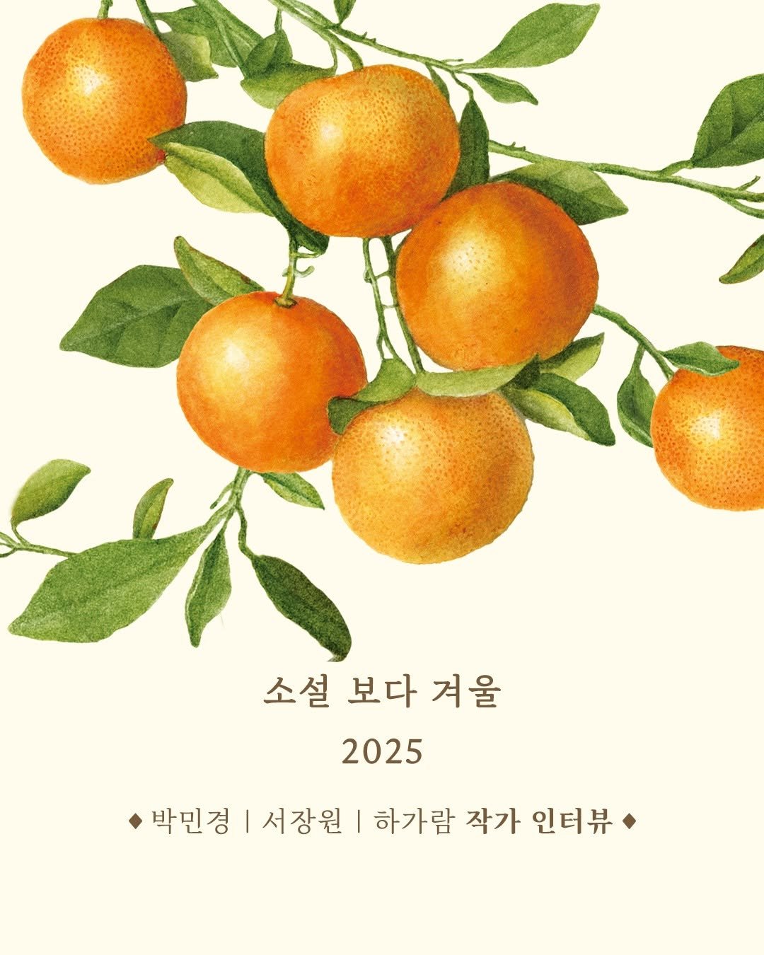 Photo by 문학과지성사 on December 28, 2025. May be an illustration of poster, mandarin and text that says '소설 보다 겨울 2025 박민경 서장원 하가람 작가 인터뷰'.