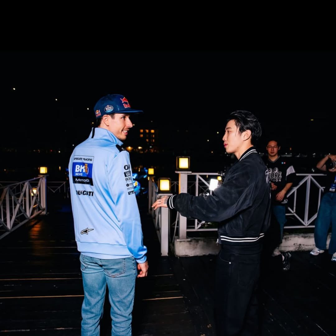 Photo shared by Jay Park (박재범) 🇰🇷 on March 03, 2026 tagging @gresiniracing, and @alexmarquez73. May be an image of one or more people, people standing and text.