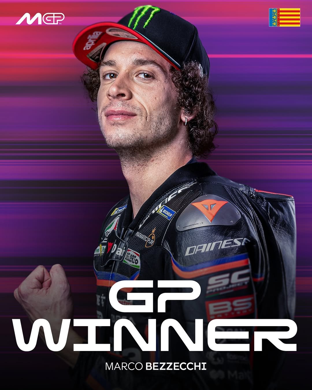 Photo by MotoGP™ in Circuit Ricardo Tormo with @aprilia, and @marcobez72. May be an image of racing vehicles, helmet and text.