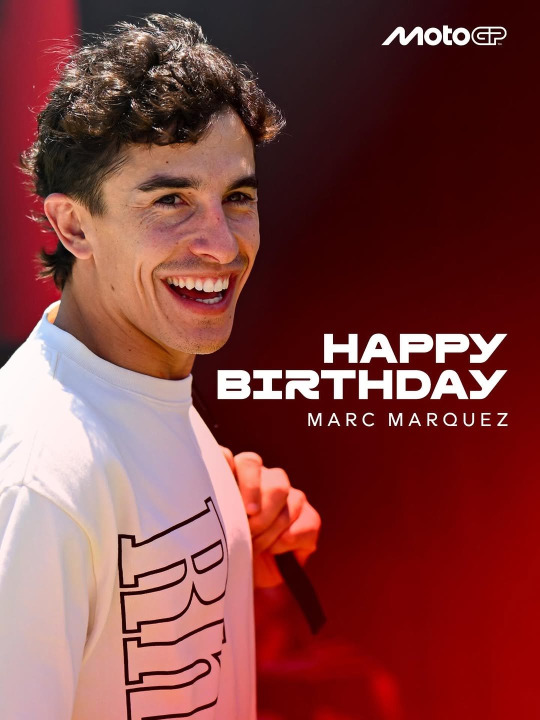 Photo shared by MotoGP™ on February 16, 2026 tagging @marcmarquez93, and @ducaticorse. May be an image of one or more people, people playing tennis, stadium and text that says 'MOTOGP GP HAPPy BIRTHDAY MARCMARQUEZ MARQUEZ D'.