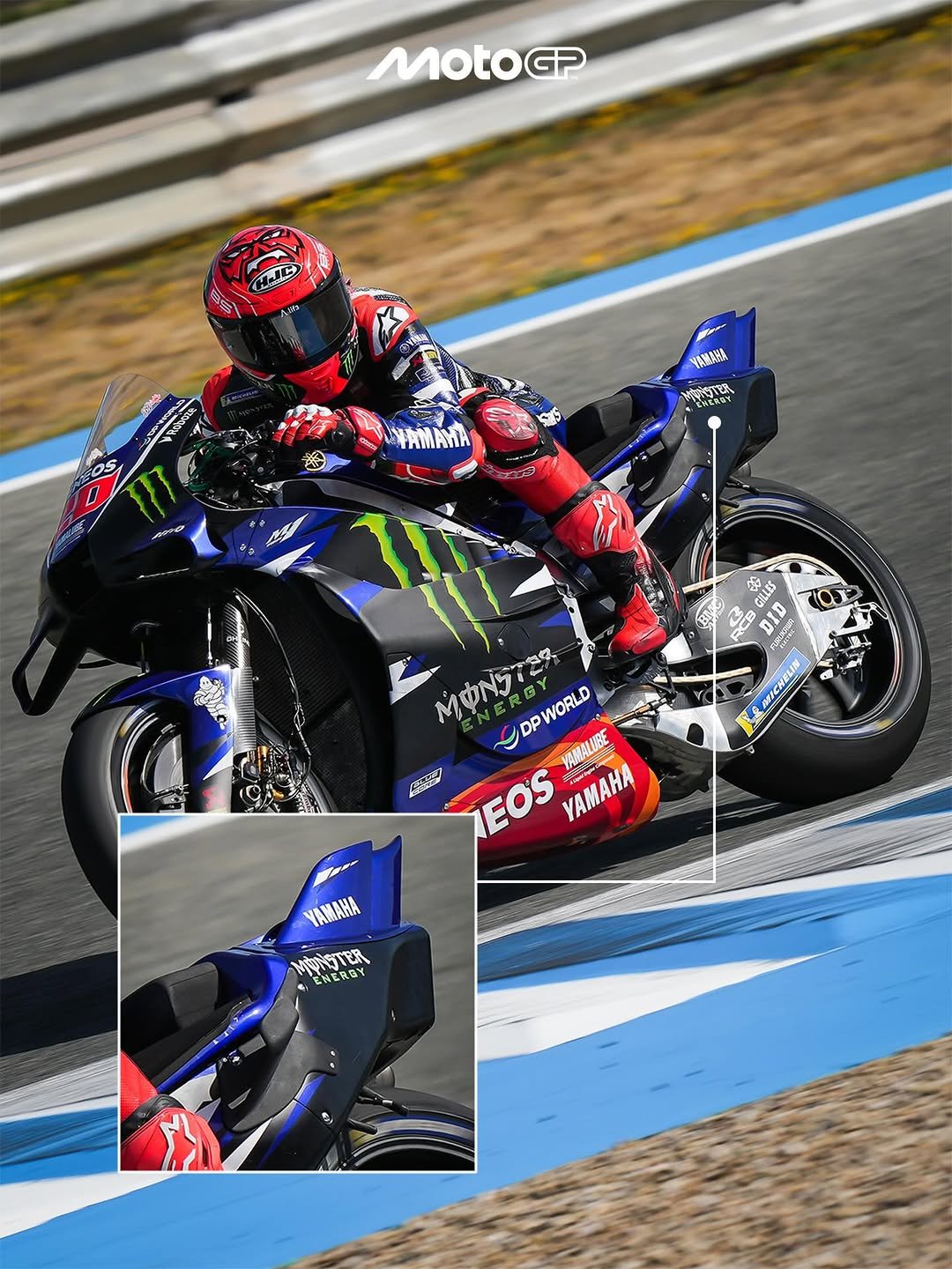 Photo by MotoGP™ in CIRCUITO DE JEREZ (oficial) with @yamahamotogp, and @fabioquartararo20. May be an image of racing vehicles, motorcycle, helmet and text.