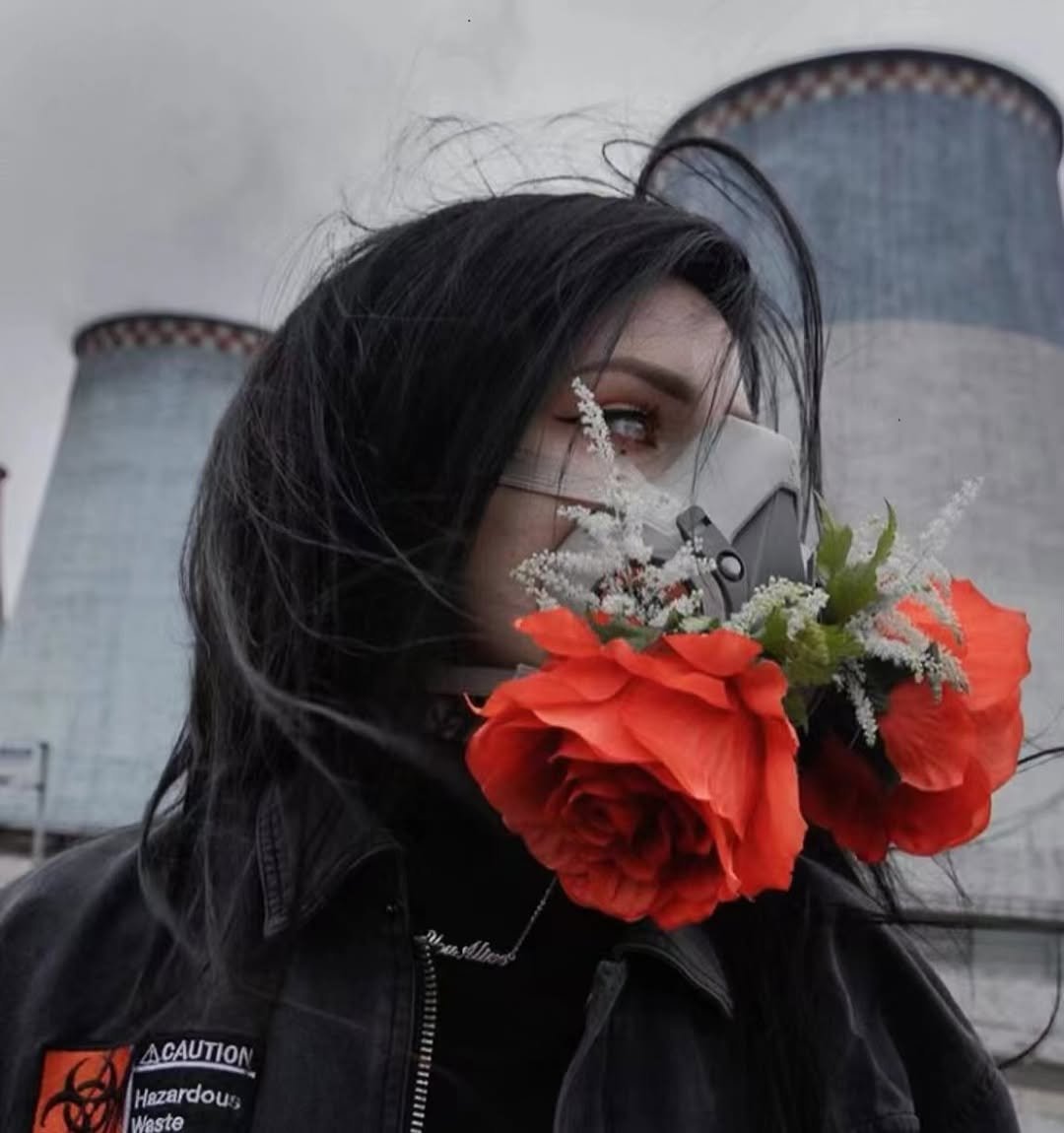 Photo by Felicity | Hair Extensions Manufacture in USA. May be an image of one or more people, makeup, skull, gas mask and text.