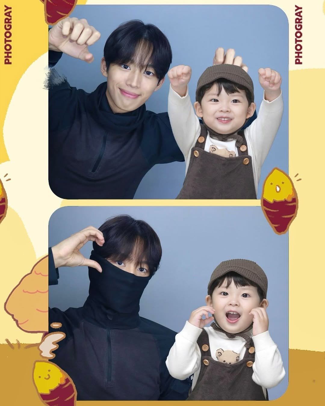 Photo shared by 조명식 on November 04, 2025 tagging @yoo_may_. May be an image of one or more people, duffle coat, face mask, turtleneck, costume and text.