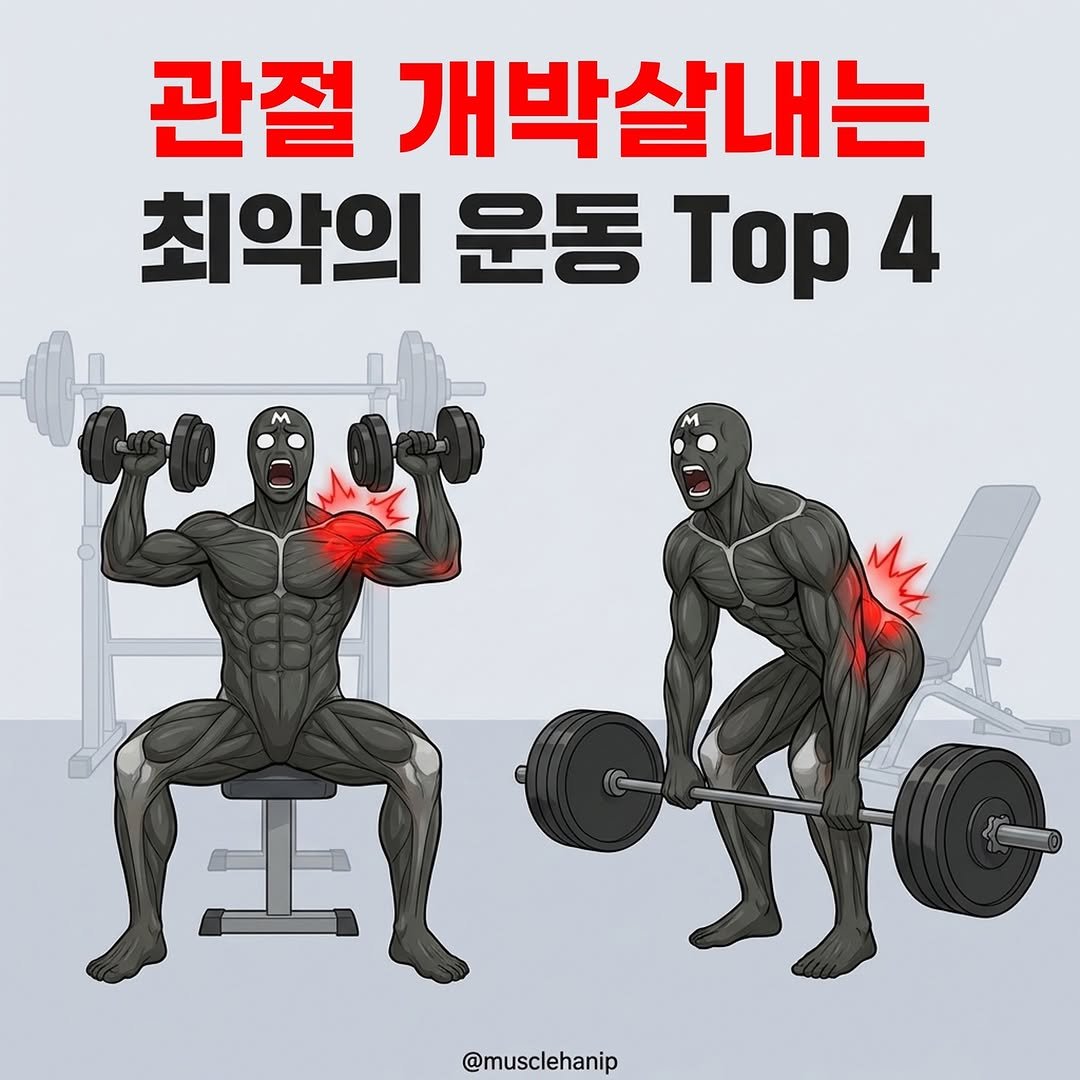 musclehanip 게시물 이미지: ⚠️관절 갉아먹는 '지옥행' 운동 TOP 4

💀 근성장 대신 부상을 부르는 위험한...