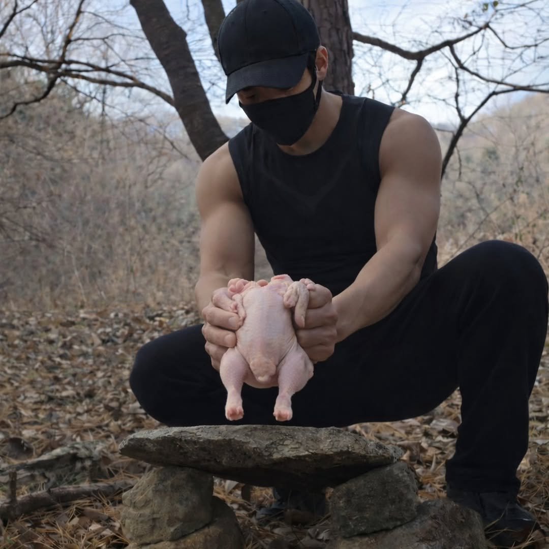 Photo by 근육TV on February 01, 2026. May be an image of chicken, turkey, face mask and text.